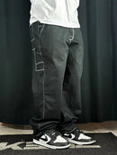 Calça Sarja Hocks Baggy Preta Contraste